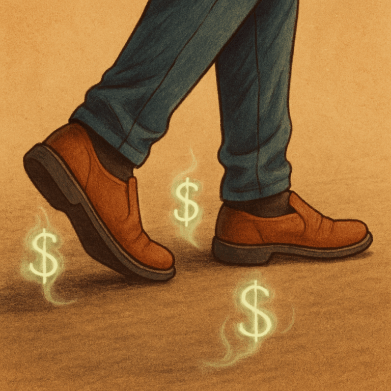 feet walking and making money appear as they step