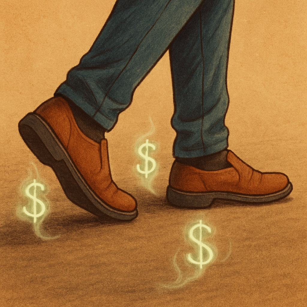feet walking and making money appear as they step